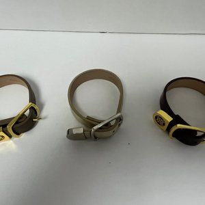 3 Rustic Cuff Bracelets - Two shiny leather Copper & Gold - Patent maroon